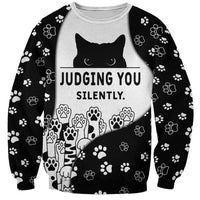 Judging You Silently Sweatshirt Black Cat Playful Monochrome Paw Print