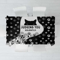 Judging You Silently Tablecloth Black Cat Playful Monochrome Paw Print
