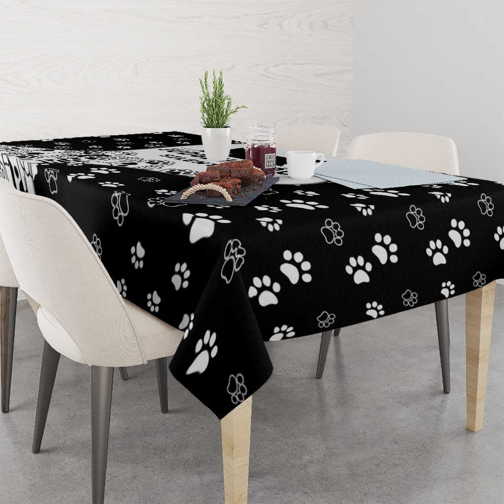 Judging You Silently Tablecloth Black Cat Playful Monochrome Paw Print