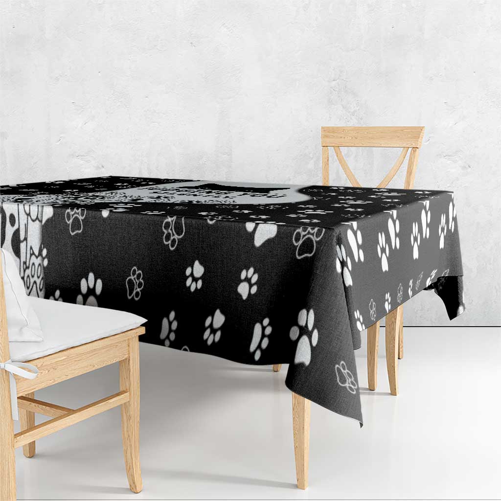 Judging You Silently Tablecloth Black Cat Playful Monochrome Paw Print
