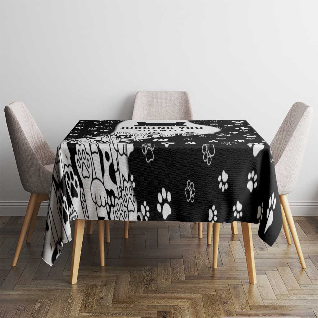 Judging You Silently Tablecloth Black Cat Playful Monochrome Paw Print