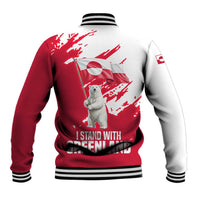I Stand With Greenland Polar Bear Baseball Jacket with Splattered Flag Pattern
