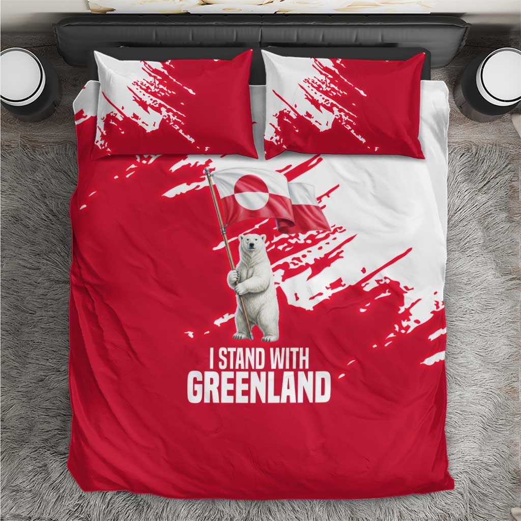 I Stand With Greenland Polar Bear Bedding Set with Splattered Flag Pattern