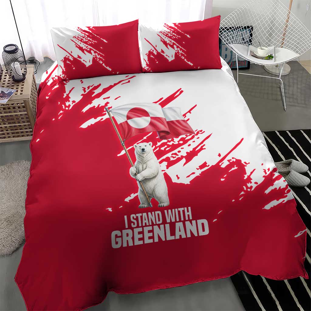 I Stand With Greenland Polar Bear Bedding Set with Splattered Flag Pattern