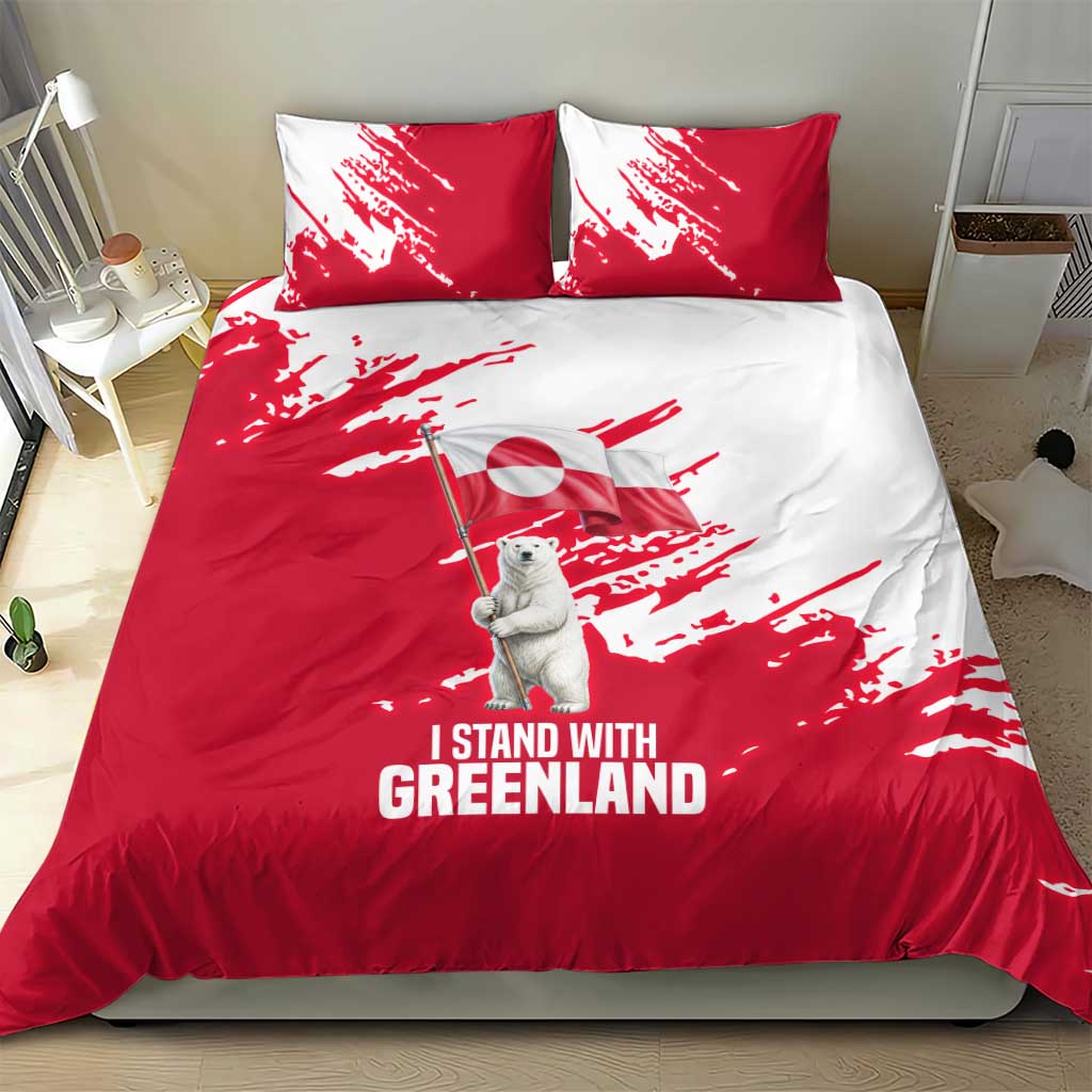 I Stand With Greenland Polar Bear Bedding Set with Splattered Flag Pattern