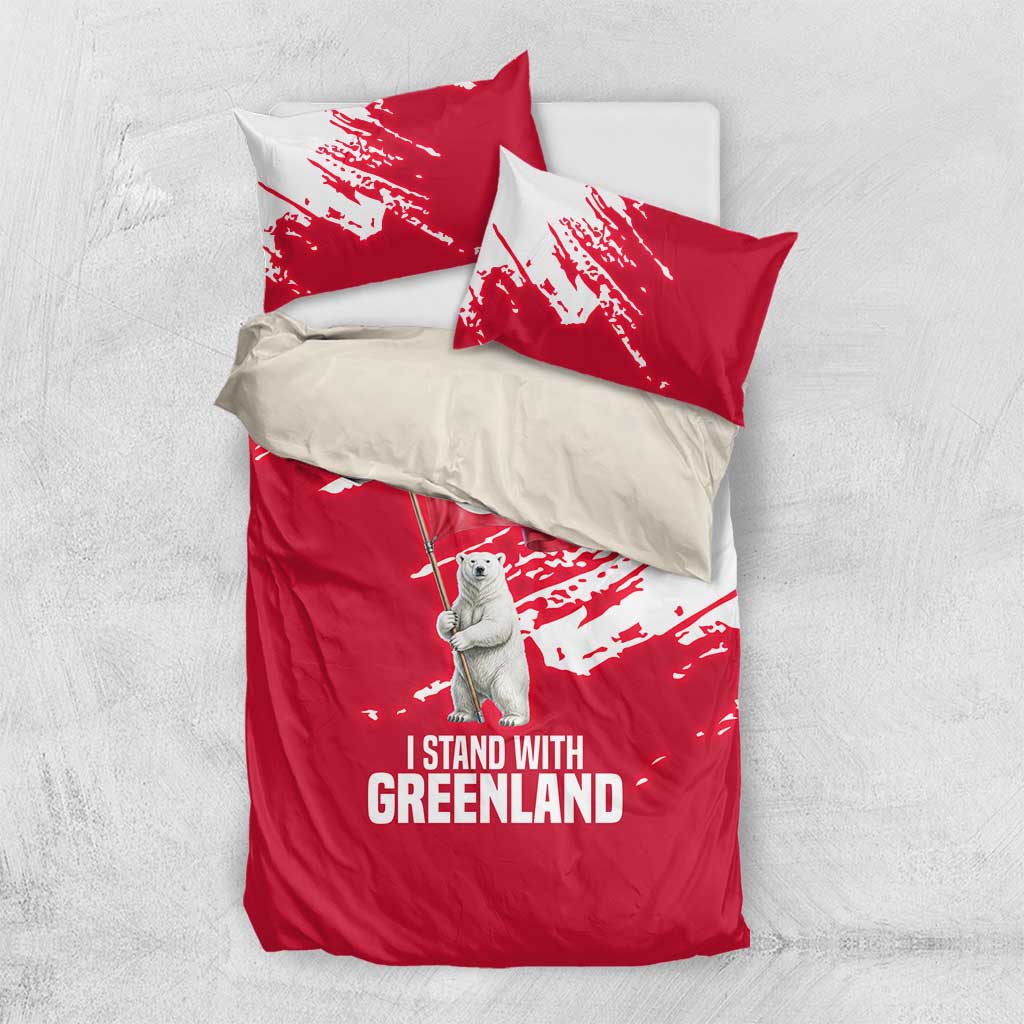 I Stand With Greenland Polar Bear Bedding Set with Splattered Flag Pattern