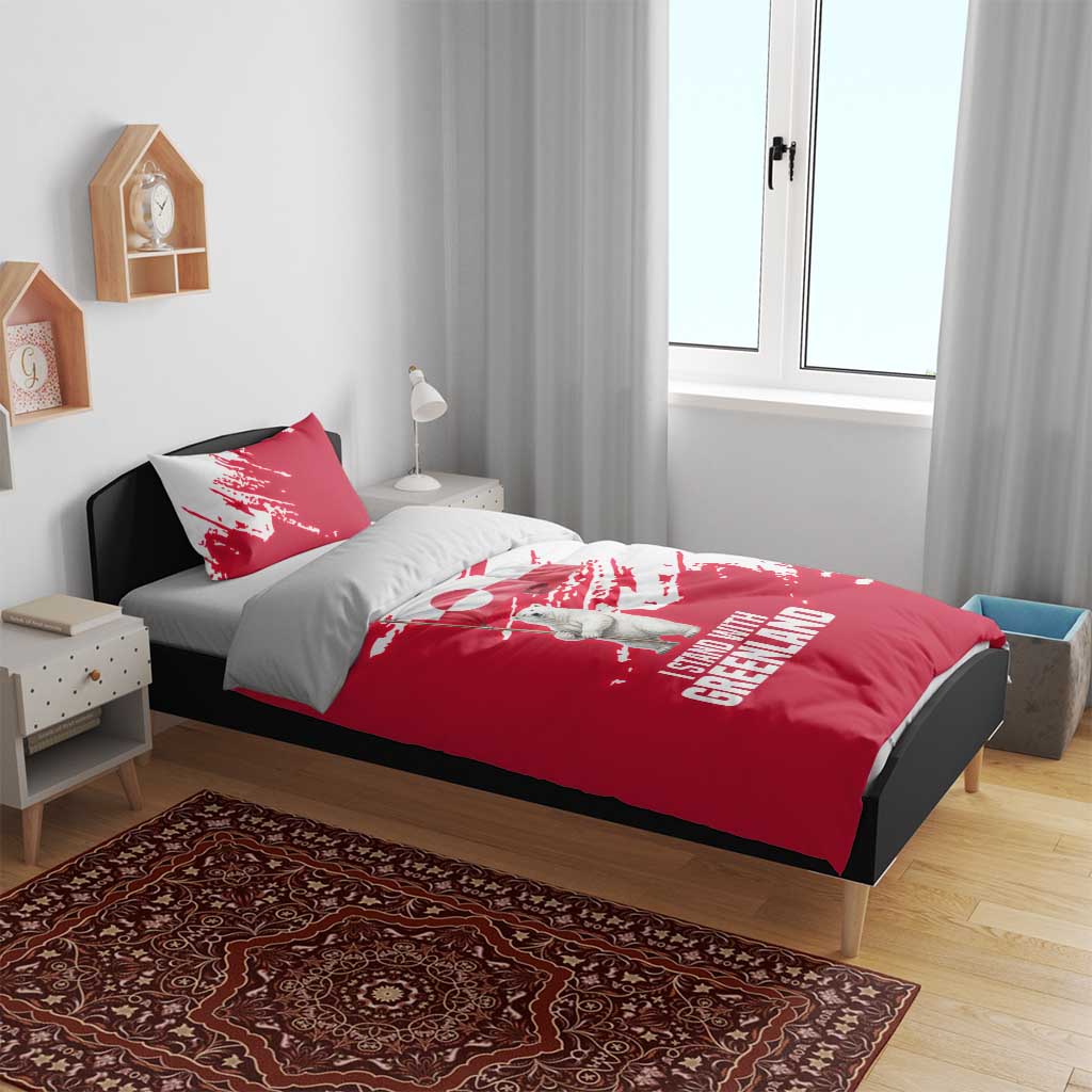 I Stand With Greenland Polar Bear Bedding Set with Splattered Flag Pattern