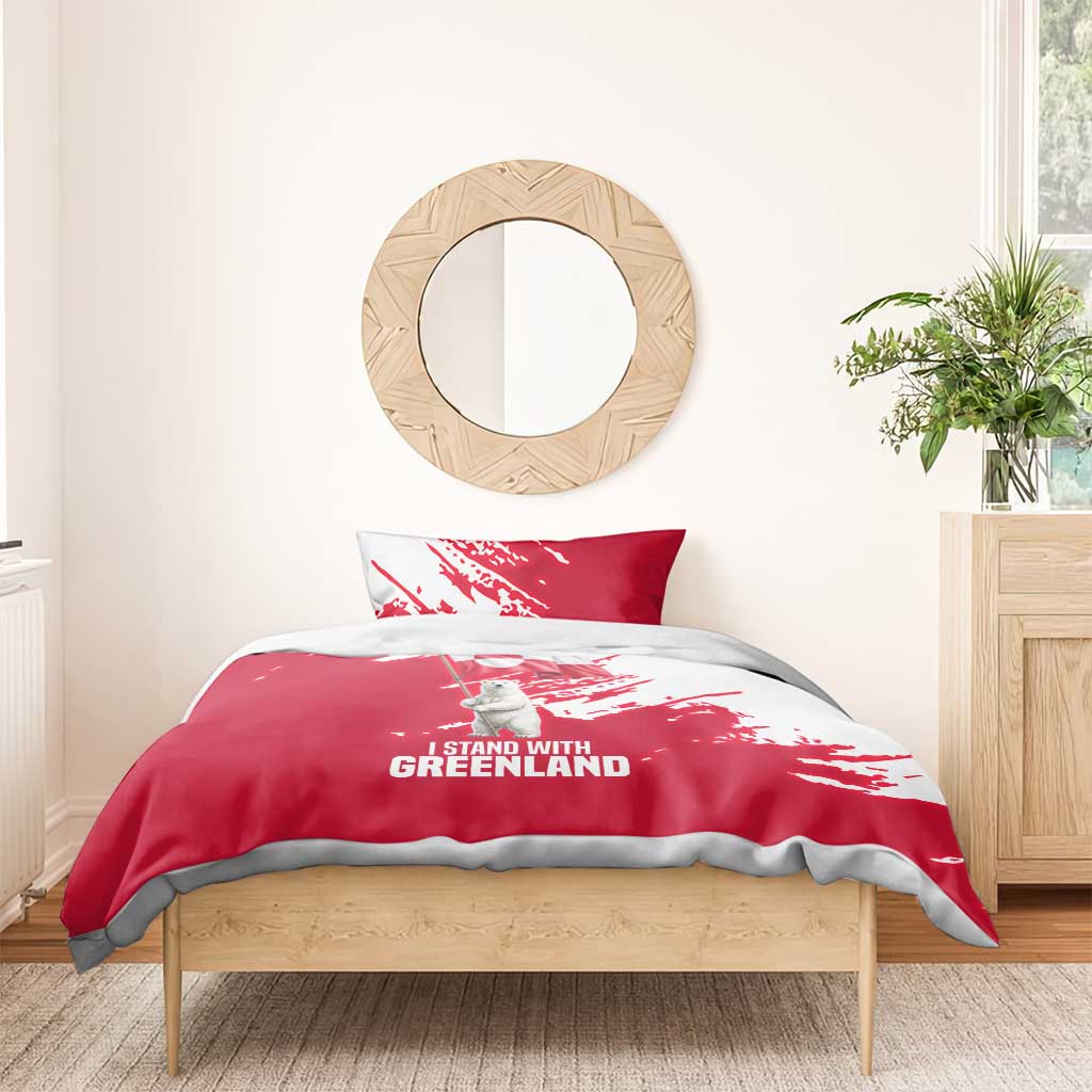 I Stand With Greenland Polar Bear Bedding Set with Splattered Flag Pattern
