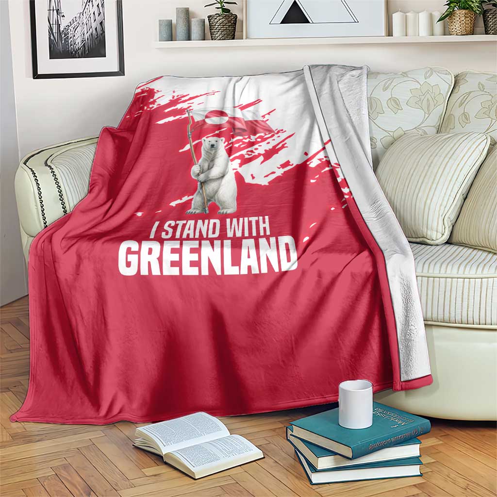 I Stand With Greenland Polar Bear Blanket with Splattered Flag Pattern