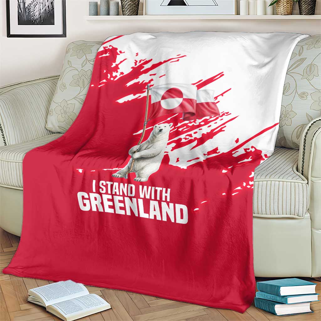 I Stand With Greenland Polar Bear Blanket with Splattered Flag Pattern
