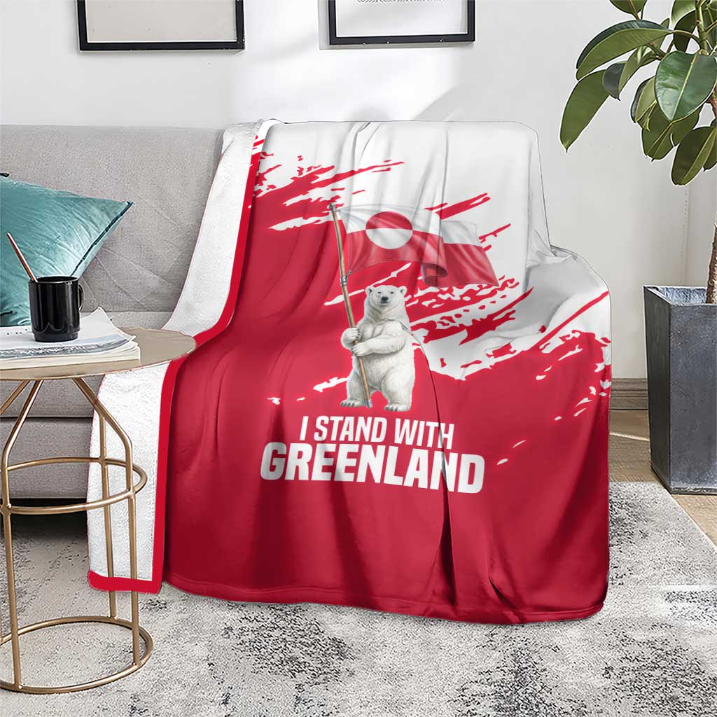 I Stand With Greenland Polar Bear Blanket with Splattered Flag Pattern