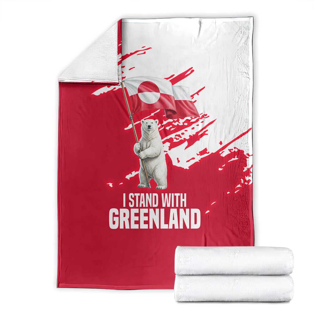 I Stand With Greenland Polar Bear Blanket with Splattered Flag Pattern