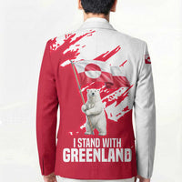 I Stand With Greenland Polar Bear Blazer with Splattered Flag Pattern