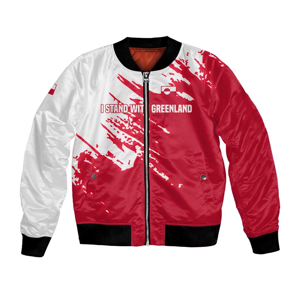 I Stand With Greenland Polar Bear Bomber Jacket with Splattered Flag Pattern