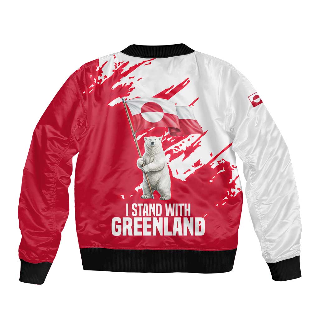 I Stand With Greenland Polar Bear Bomber Jacket with Splattered Flag Pattern