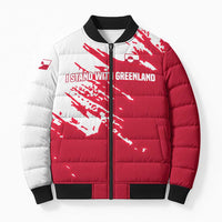 I Stand With Greenland Polar Bear Bomber Puffer Jacket with Splattered Flag Pattern