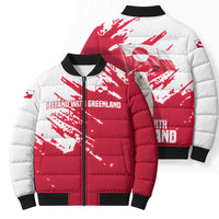 I Stand With Greenland Polar Bear Bomber Puffer Jacket with Splattered Flag Pattern