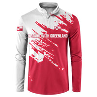 I Stand With Greenland Polar Bear Button Sweatshirt with Splattered Flag Pattern