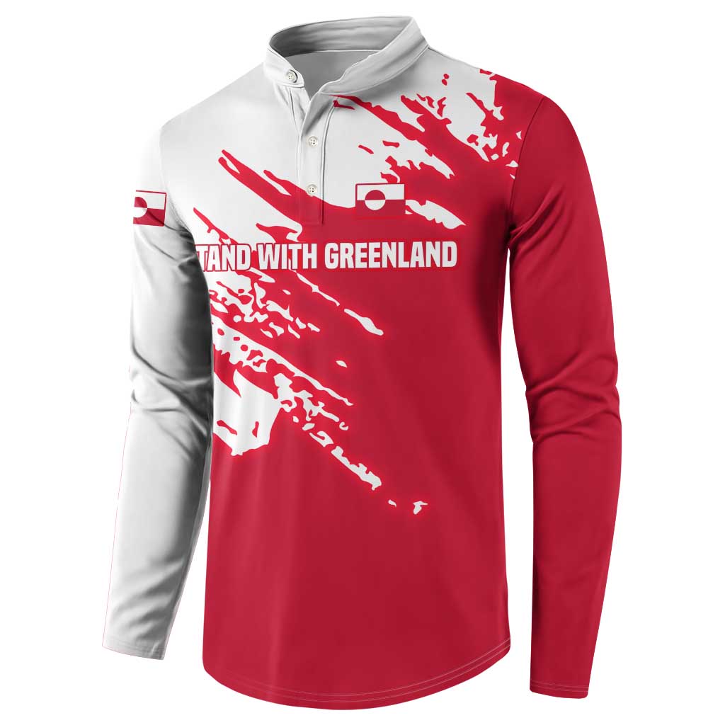I Stand With Greenland Polar Bear Button Sweatshirt with Splattered Flag Pattern
