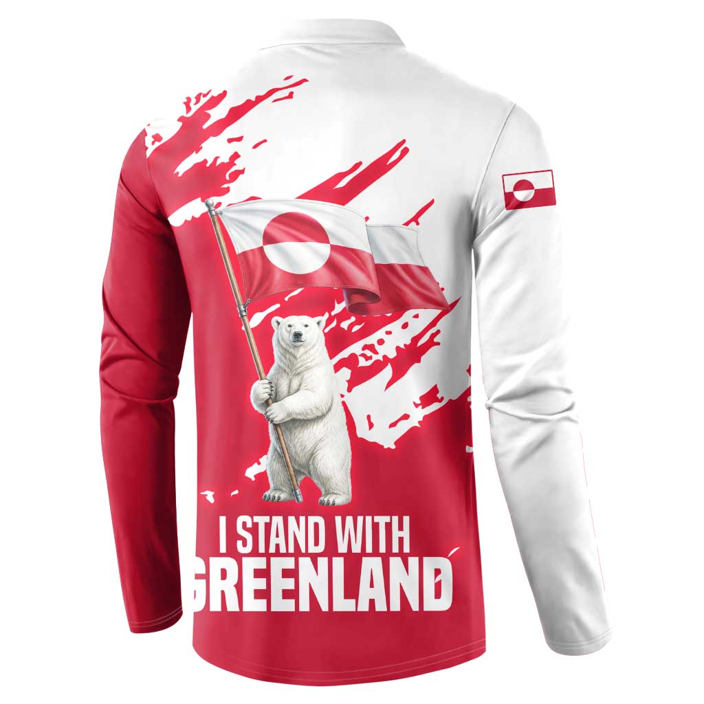 I Stand With Greenland Polar Bear Button Sweatshirt with Splattered Flag Pattern