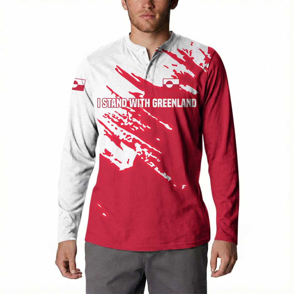 I Stand With Greenland Polar Bear Button Sweatshirt with Splattered Flag Pattern