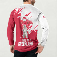 I Stand With Greenland Polar Bear Button Sweatshirt with Splattered Flag Pattern