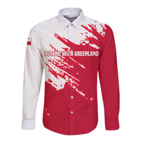 I Stand With Greenland Polar Bear Long Sleeve Button Shirt with Splattered Flag Pattern