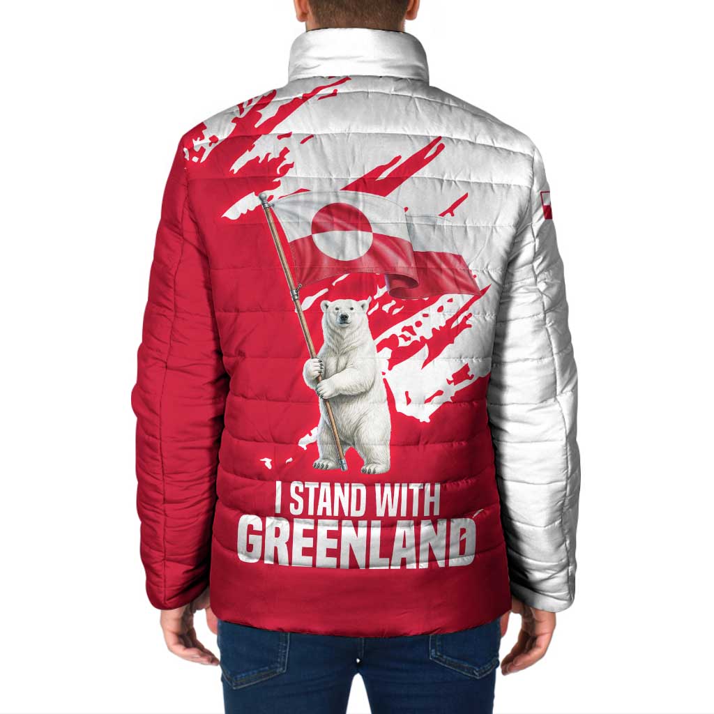 I Stand With Greenland Polar Bear Padded Jacket with Splattered Flag Pattern