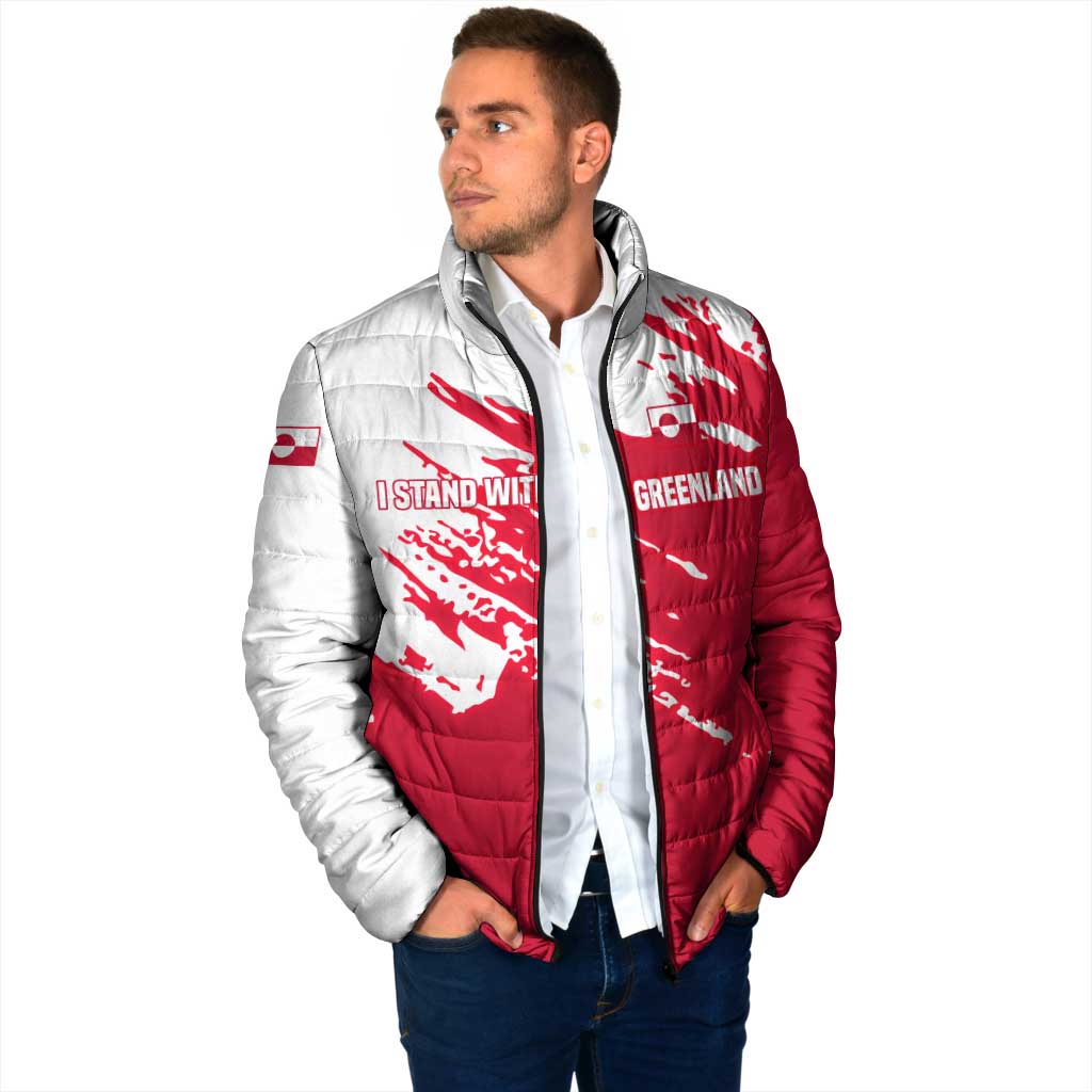 I Stand With Greenland Polar Bear Padded Jacket with Splattered Flag Pattern