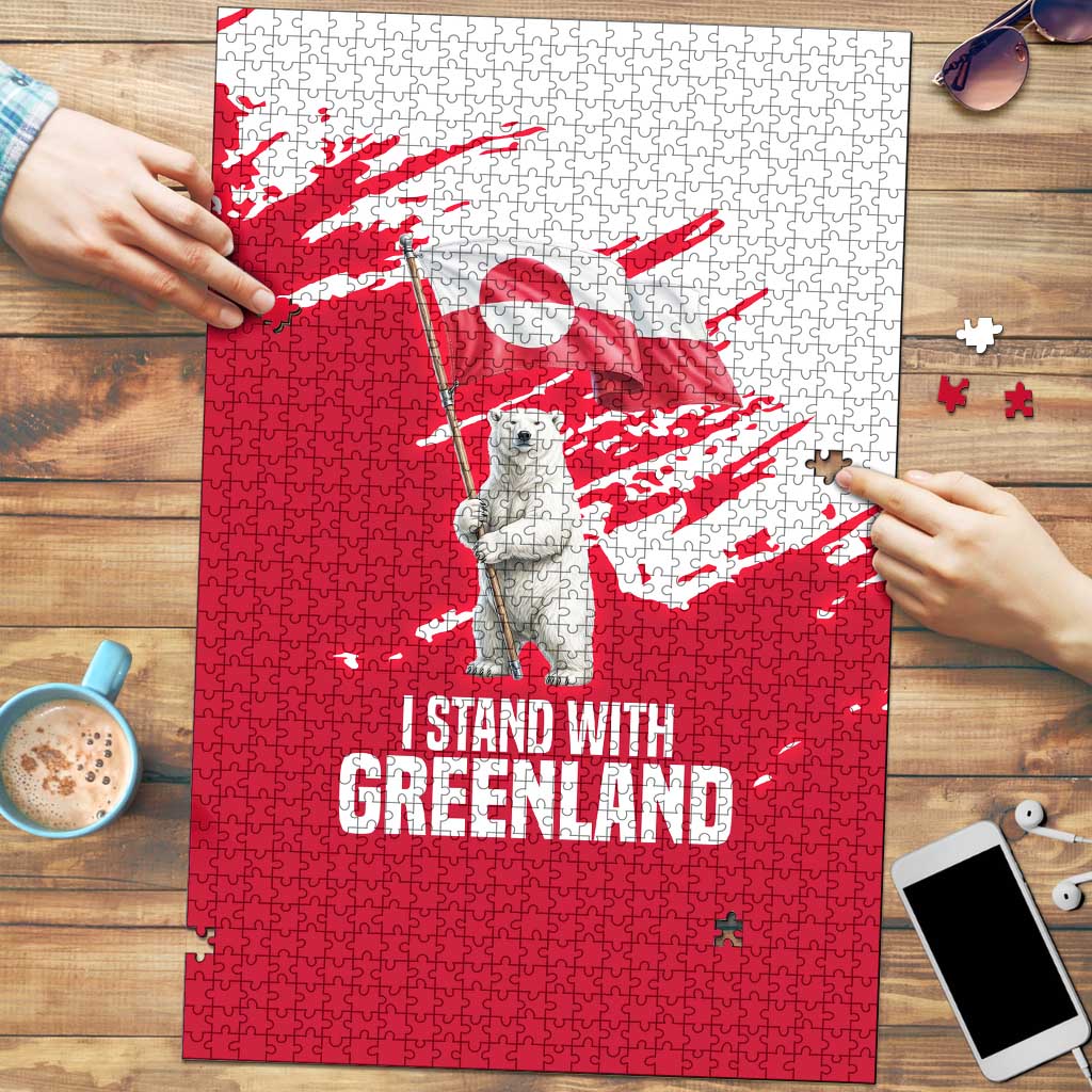 I Stand With Greenland Polar Bear Puzzle with Splattered Flag Pattern
