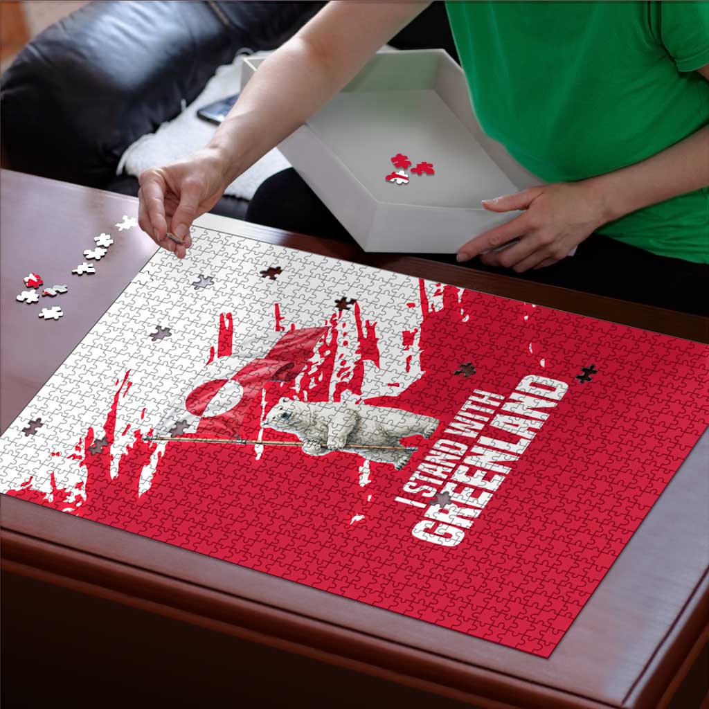 I Stand With Greenland Polar Bear Puzzle with Splattered Flag Pattern