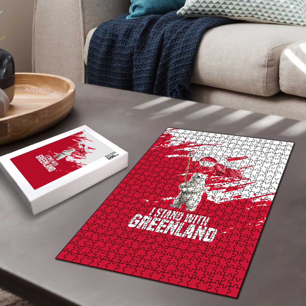 I Stand With Greenland Polar Bear Puzzle with Splattered Flag Pattern