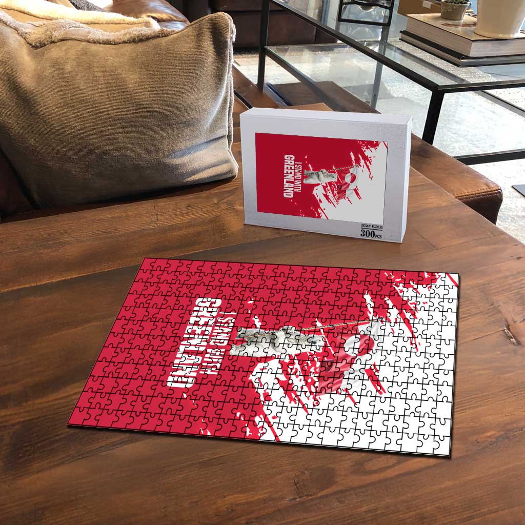 I Stand With Greenland Polar Bear Puzzle with Splattered Flag Pattern