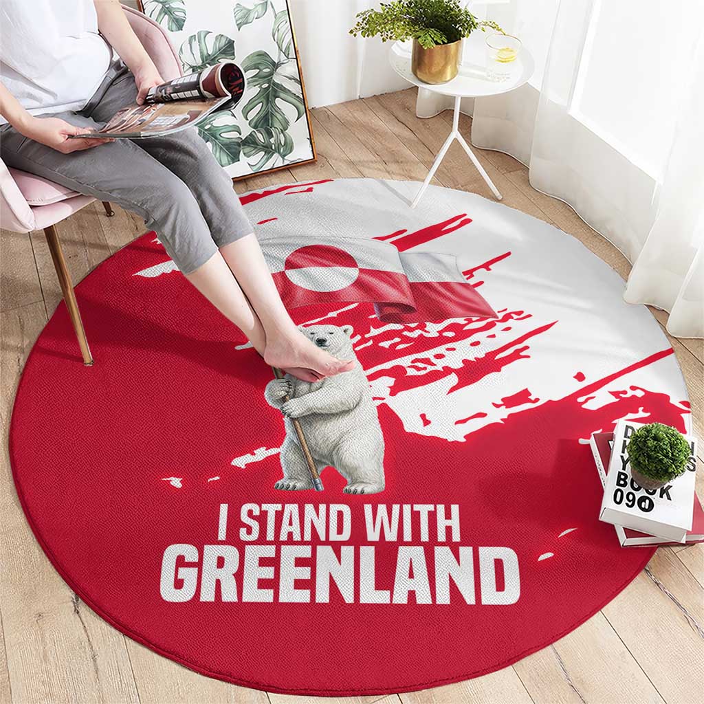 I Stand With Greenland Polar Bear Round Carpet with Splattered Flag Pattern