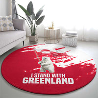 I Stand With Greenland Polar Bear Round Carpet with Splattered Flag Pattern