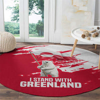 I Stand With Greenland Polar Bear Round Carpet with Splattered Flag Pattern