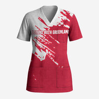 I Stand With Greenland Polar Bear Scrub Top with Splattered Flag Pattern