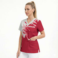 I Stand With Greenland Polar Bear Scrub Top with Splattered Flag Pattern