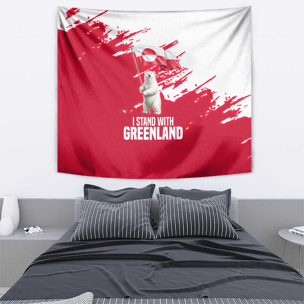 I Stand With Greenland Polar Bear Tapestry with Splattered Flag Pattern