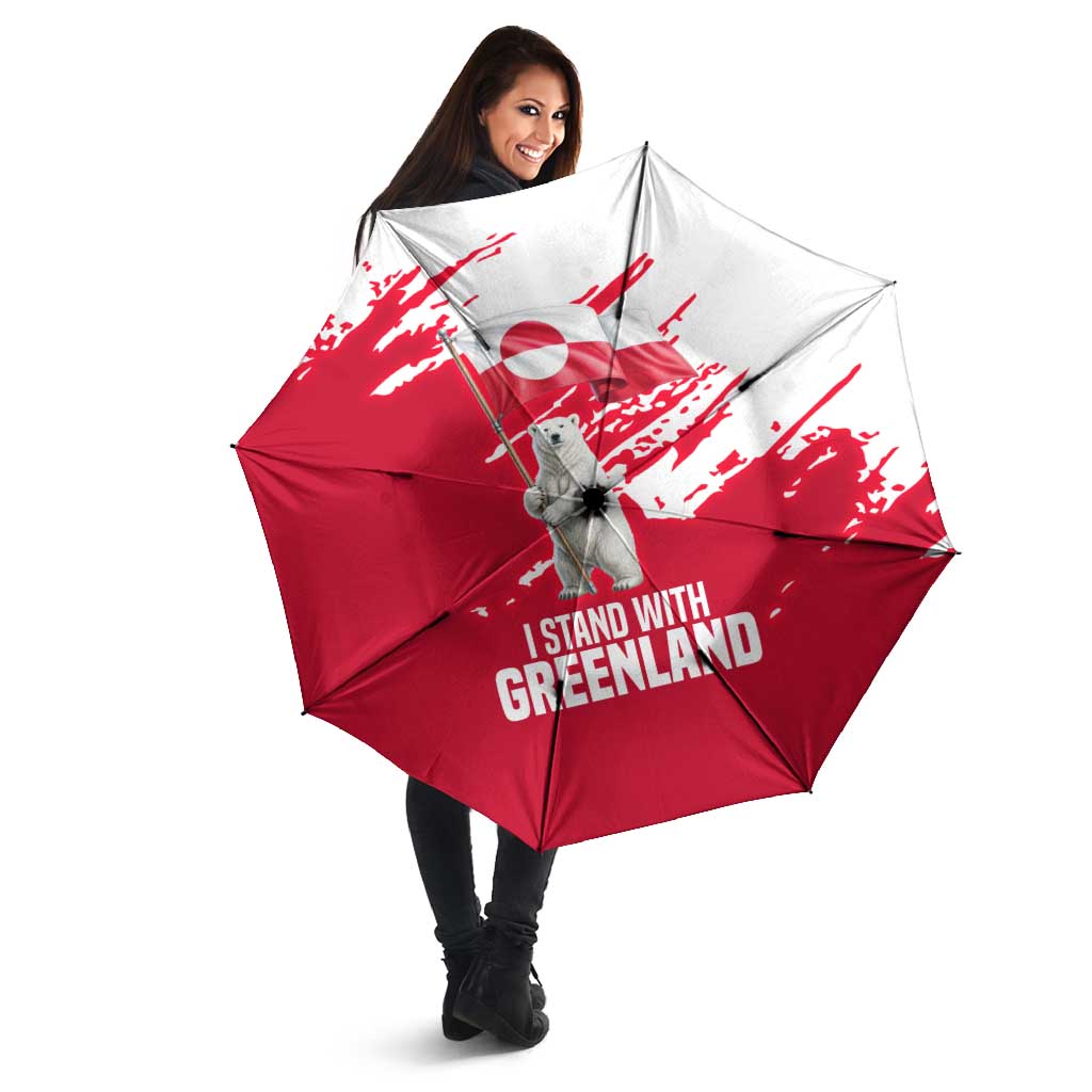 I Stand With Greenland Polar Bear Umbrella with Splattered Flag Pattern