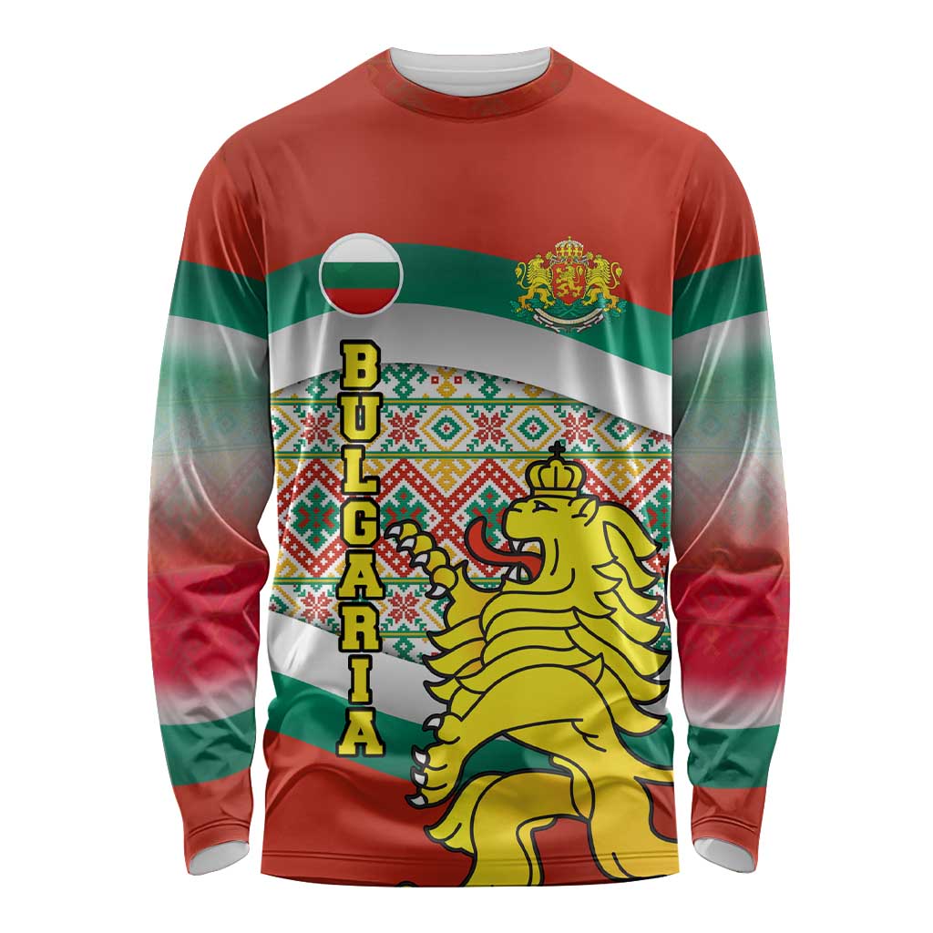 Bulgaria Lion Long Sleeve Shirt Tricolor Flag, Folk Pattern and Proud Motto