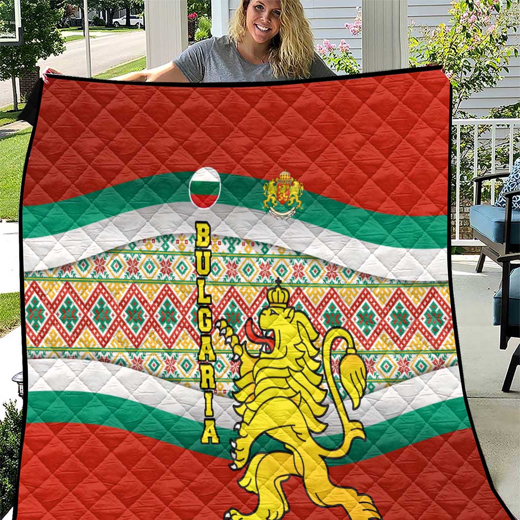 Bulgaria Lion Quilt Tricolor Flag, Folk Pattern and Proud Motto