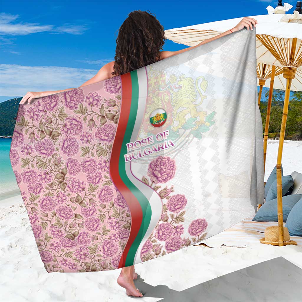 Floral sarong with multicolor ribbon stripe, gray base and rose damask pattern