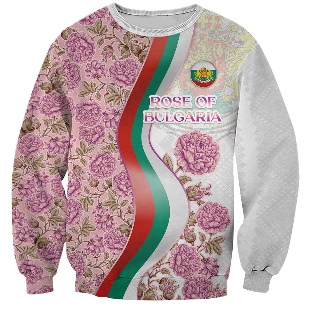 Unisex sweatshirt: purple floral damask with tricolor ribbon and front logo badge