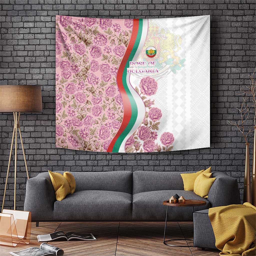 Rose of Bulgaria Tapestry with National Flag Ribbon and Floral Damask Pattern