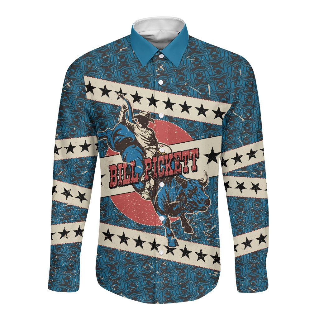Bill Pickett Black Cowboy Long Sleeve Button Shirt Western American Heritage - Grunge Stars And Stripes