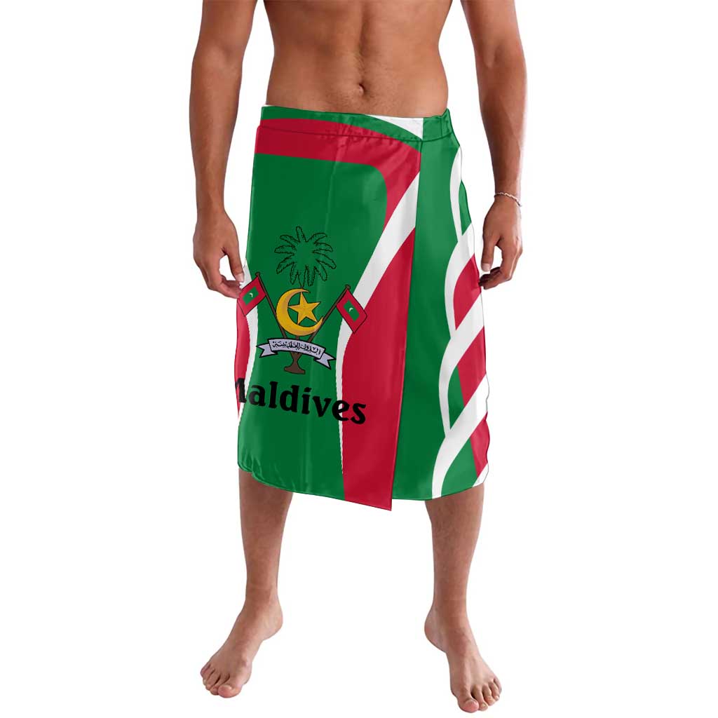 Maldives National Flag and Emblem Lavalava with Green Red White Colorblock Design