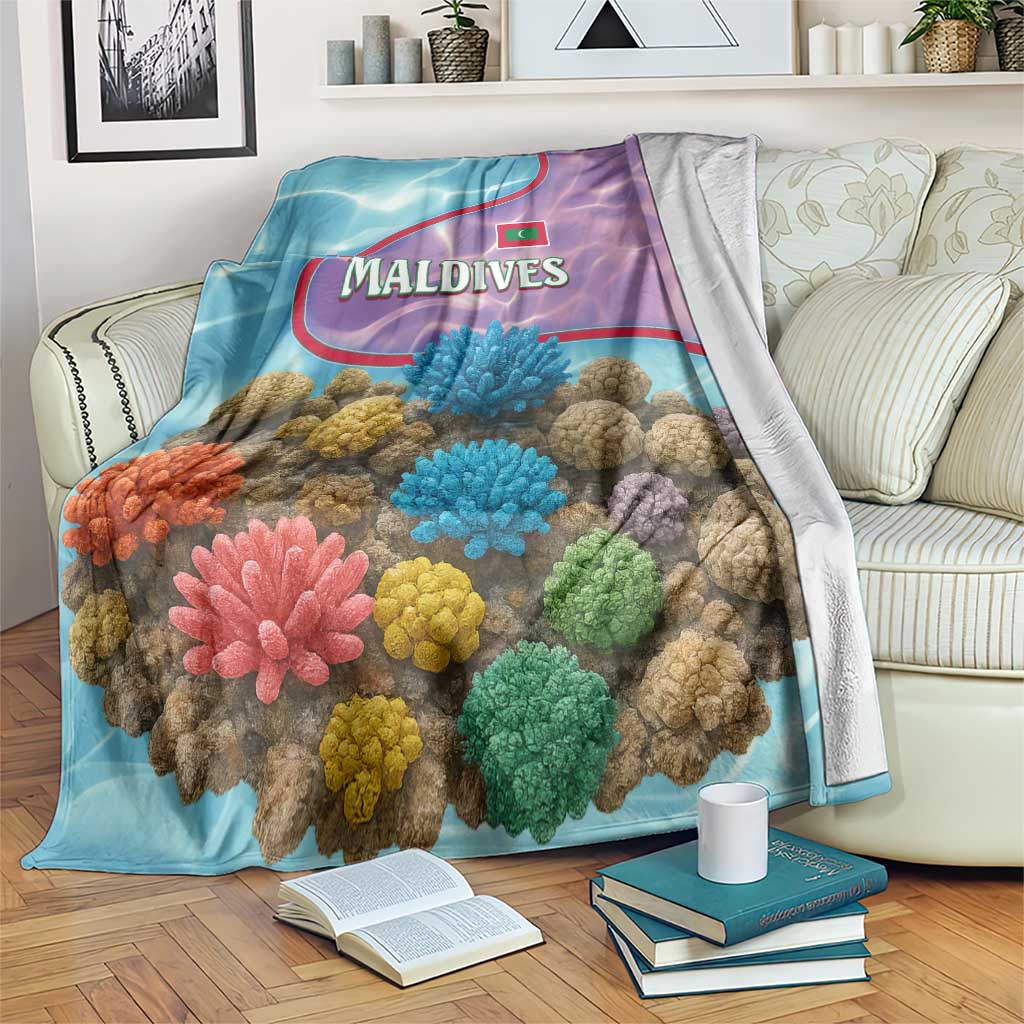 Maldives Coral Reef Ocean Print Blanket with Underwater Pastel Blue and Purple Design