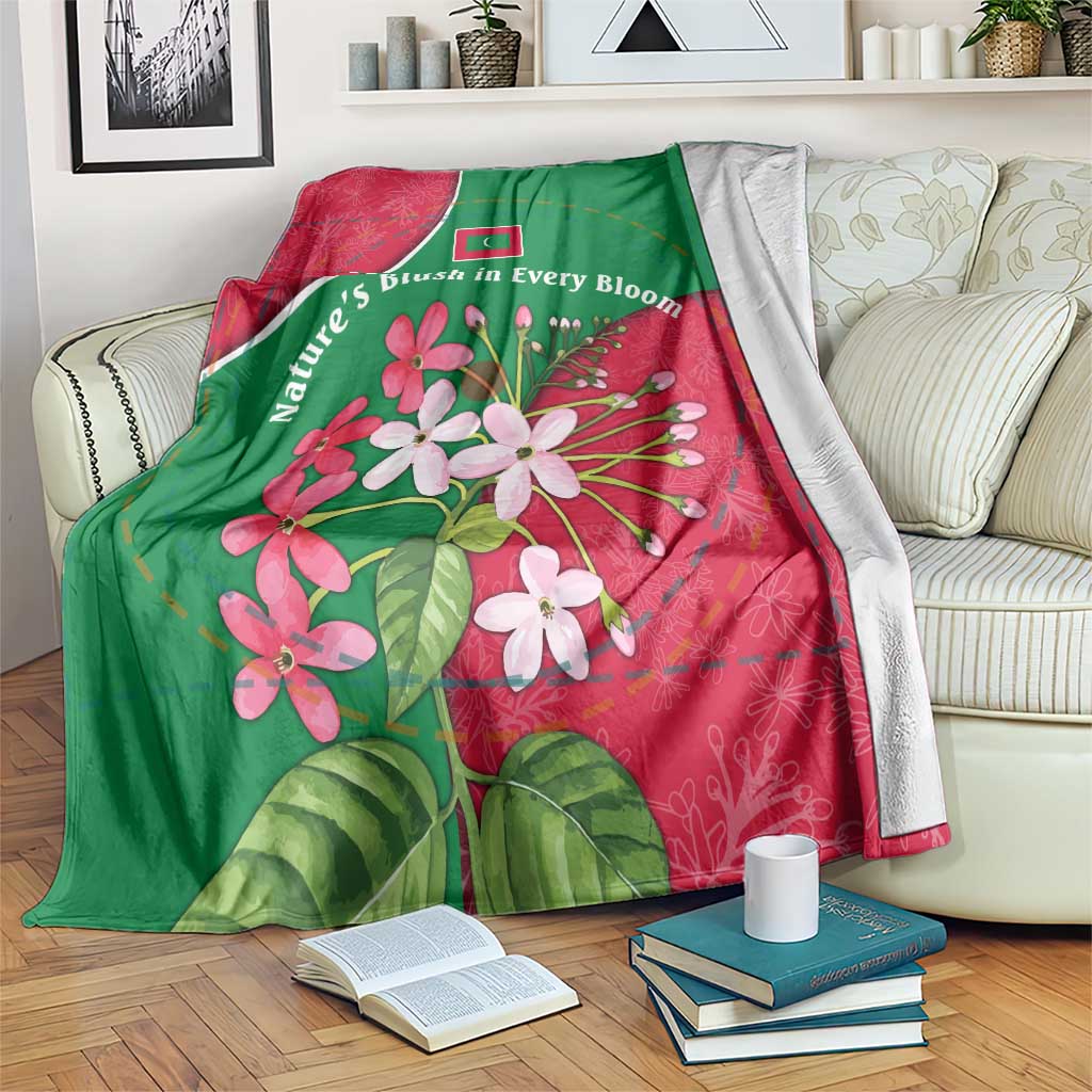 Maldives Floral Bloom Blanket with Tropical Island Blossoms and National Flag Design