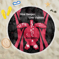 Maldives Dive Turtle Beach Blanket with Coral Reef Pattern and Island Spirit Slogan